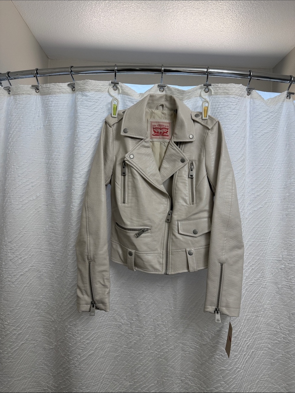 Levi's Cream Textured Moto Leather Jacket